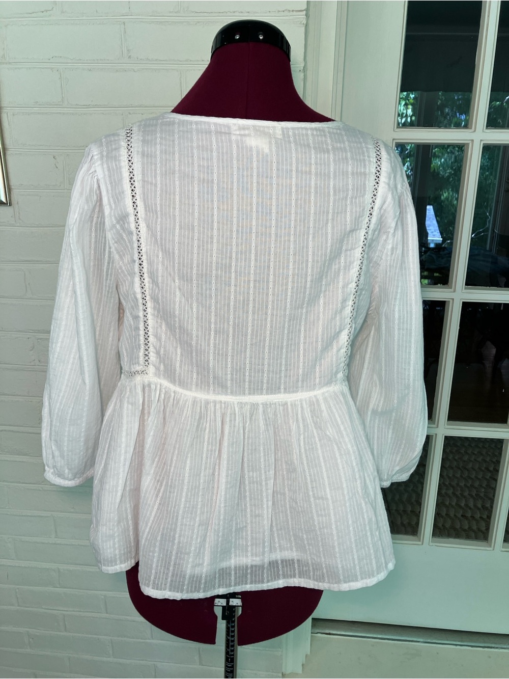 Cynthia Rowley | Embroidered Peplum Blouse | White | Boho Floral | Lace Trim | L - Picture 4 of 5